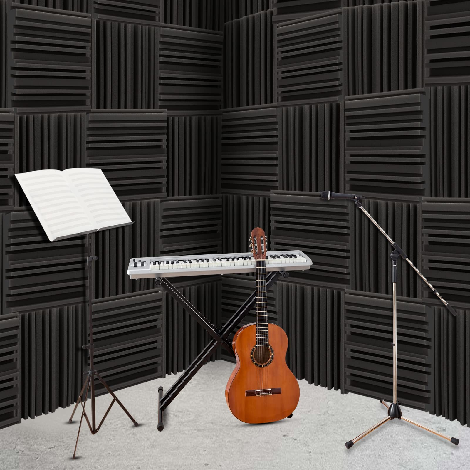 TroyStudio Acoustic Studio Absorption Foam Panel, 12 X 12 X 2 inches Pack of 6, Broadband Sound Absorber, Periodic Groove Struct